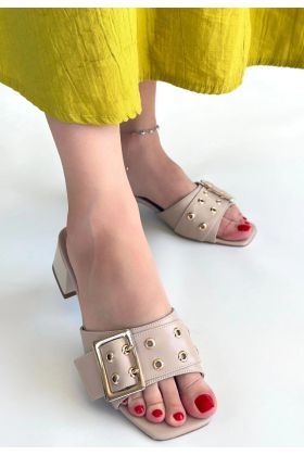 Ciey Bej Cilt Topuklu Terlik