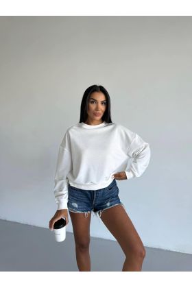 2 iplik bisiklet yaka sweat beyaz