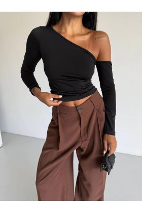 Omuz detaylı kollu bluz siyah