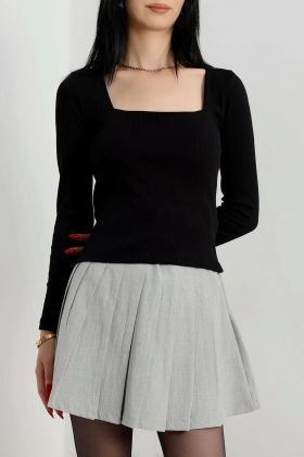 Çerçeve yaka kaşkorse bluz siyah