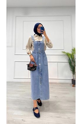 Etekli salopet enzim süper taş yıkama buz mavi d 2521