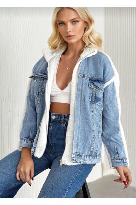 Kürklü kot ceket mavi