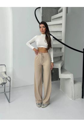 Fitilli şardonlu pantolon bej
