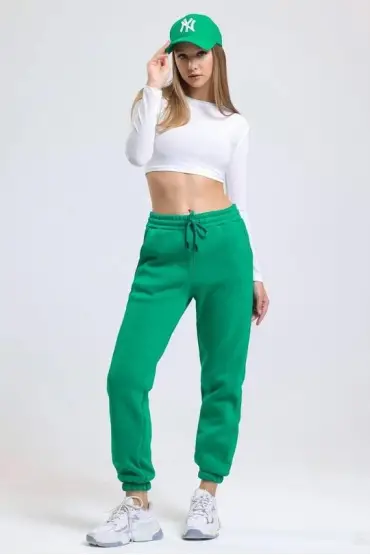 3 iplik şardonlu paça lastikli eşofman yeşil