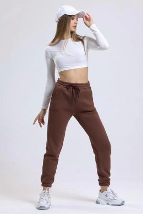 3 iplik şardonlu paça lastikli eşofman kahve