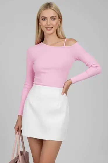 Tek Omuz İpli Bluz Pembe