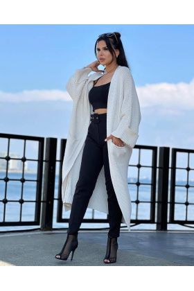 Yarasa kol uzun triko hırka beyaz