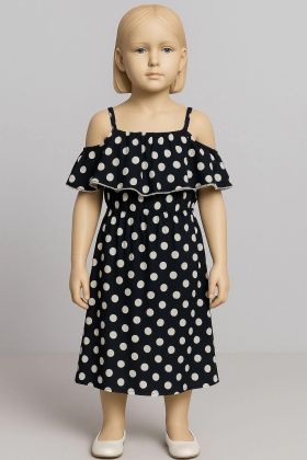 Puantiyeli askılı prenses elbise kız çocuk lacivert