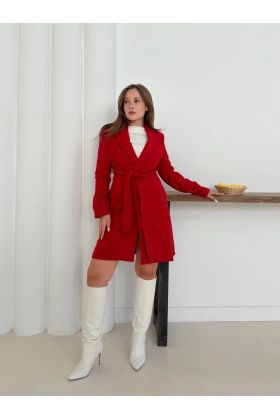 Cepli kuşaklı kaşe kaban kırmızı st26458