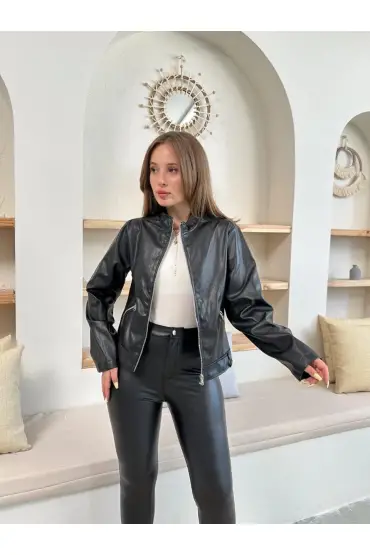 Mevsimlik deri ceket siyah st255510