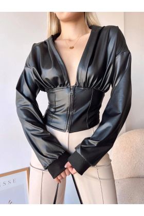 Kapşonlu yarım fermuarlı ceket siyah h24116