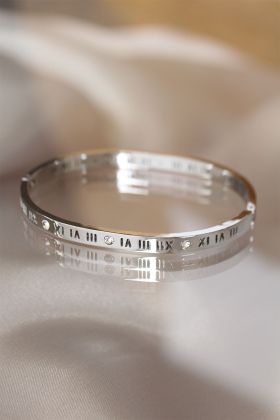 316L Çelik Roma Rakamlı Silver Renk Bilezik Kelepçe - TJ-BB3566