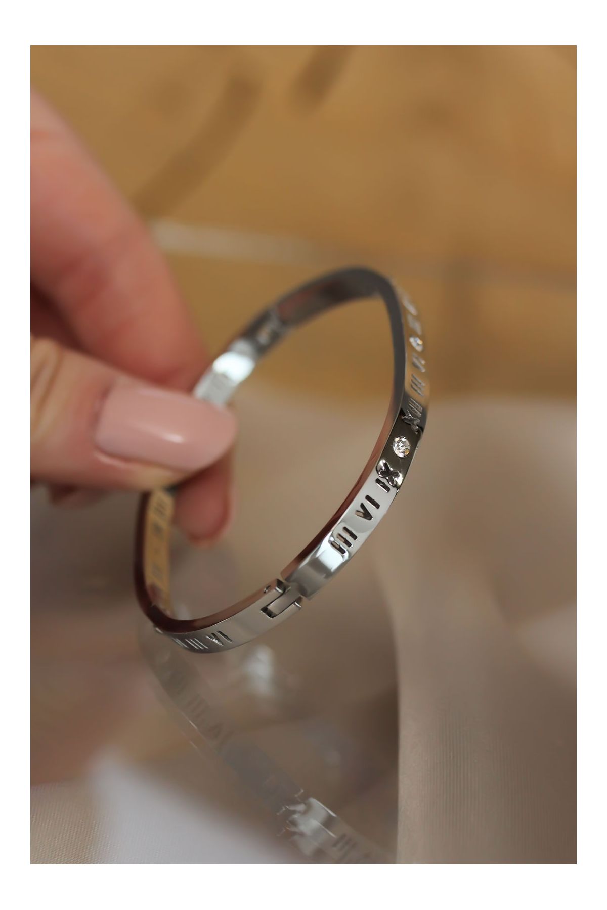 316L Çelik Roma Rakamlı Silver Renk Bilezik Kelepçe - TJ-BB3566