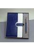 Mavi Beyaz Deri Kapaklı Defter Ve Metal Kalem Set