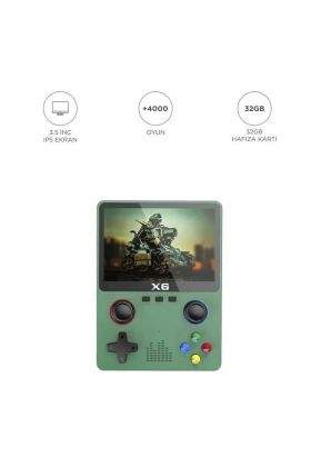 X6 Yeşil 4000+ Klasik Oyunlu 3.5 İnç IPS Ekran Kablosuz Atari Retro Oyun Konsolu