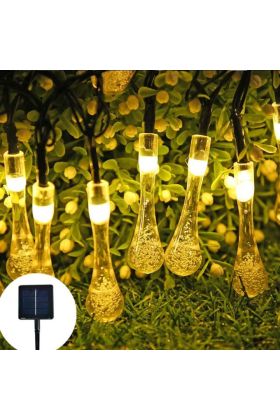 10 Led 2 Metre Sarı Kristal Su Damlası Güneş Enerjili Led Işık Solar Bahçe Ağaç Lamba Aydınlatması