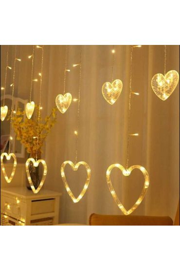 Kalp Dekorlu Animasyonlu Perde LED Işık 3 Metre