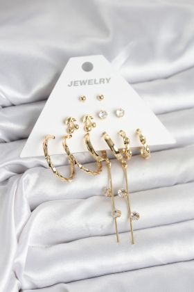 Gold Renk 6 Çift Pirinç Kadın Küpe Seti - TJ-BKP11326