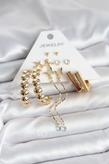 Gold Renk Pirinç 6 Çift Kadın Küpe Seti - TJ-BKP11328