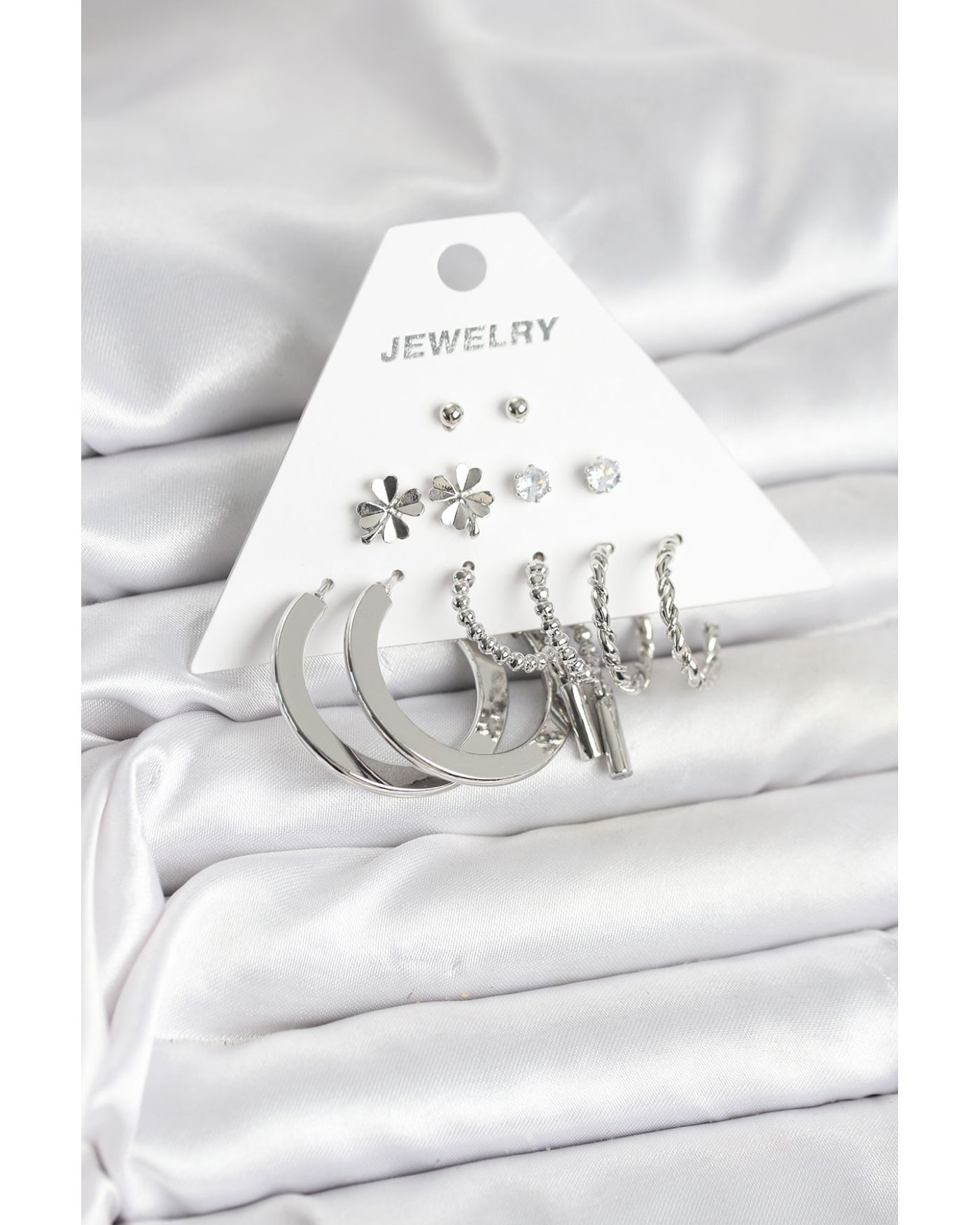 Pirinç Gümüş Renk 6 Çift Kadın Küpe Seti - TJ-BKP11332