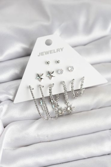 Pirinç Gümüş Renk Küpe Seti 6'lı - TJ-BKP11334