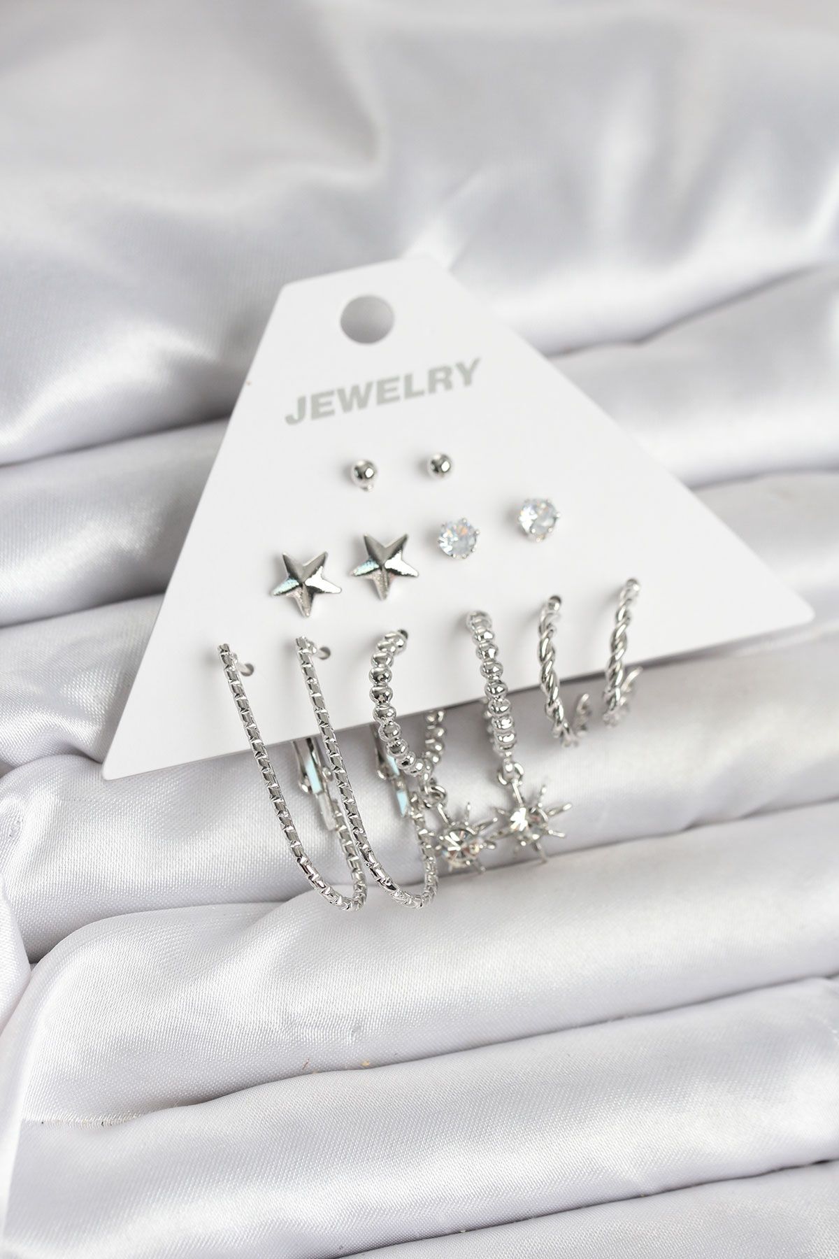 Pirinç Gümüş Renk Küpe Seti 6'lı - TJ-BKP11334