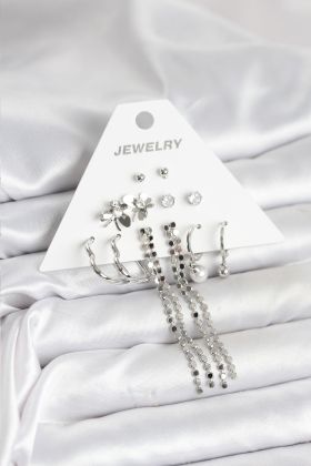 Pirinç Gümüş Renk 6 Çift Kadın Küpe - TJ-BKP11336