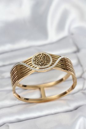 316L Çelik Gold Renk Yaşam Ağacı Modelli Kadın Kelepçe Bileklik - TJ-BB8073