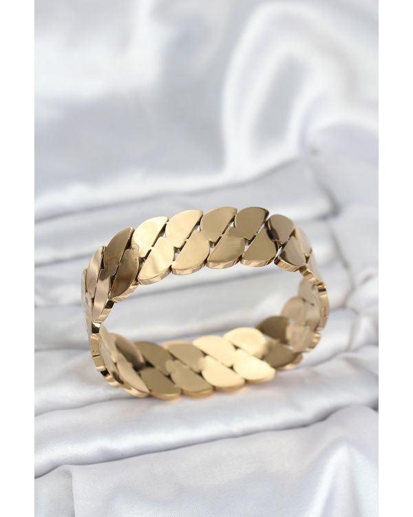 316L Çelik Gold Renk Ezme Zincir Model Kadın Kelepçe Bileklik - TJ-BB8074