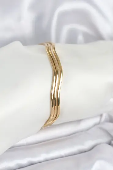 316L Çelik Gold Renk 65 mm Ajda Zikzak Model 3lü Kadın Bileklik - TJ-BB8075