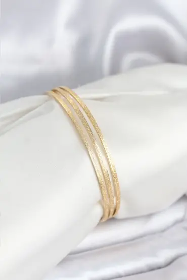 316L Çelik Gold Renk Simli Model Ajda 65 mm Kadın Bileklik - TJ-BB8076