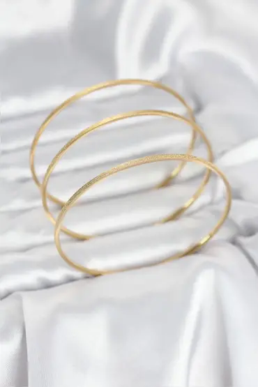 316L Çelik Gold Renk Simli Model Ajda 65 mm Kadın Bileklik - TJ-BB8076