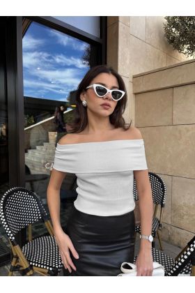 Madonna yaka sıfır kol bluz Gri