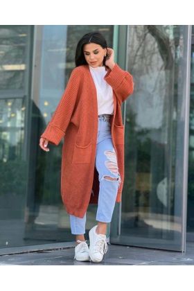 sa kol uzun triko hırka kremit