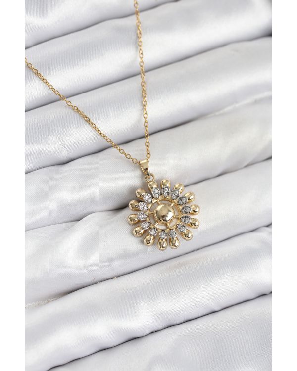 316L Çelik Zincir Gold Renk Güneş Model Kadın Kolye - TJ-BKO10605