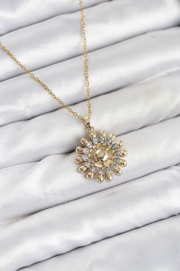 316L Çelik Zincir Gold Renk Güneş Model Kadın Kolye - TJ-BKO10605