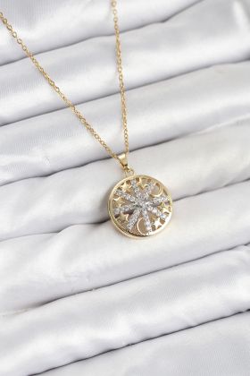 316L Çelik Zincir Gold Renk Zirkon Taşlı Kadın Kolye - TJ-BKO10611