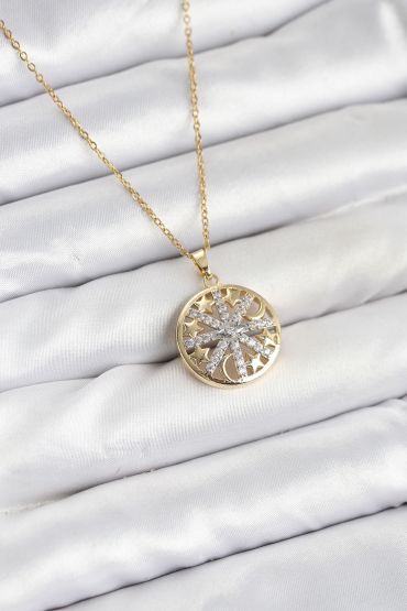 316L Çelik Zincir Gold Renk Zirkon Taşlı Kadın Kolye - TJ-BKO10611