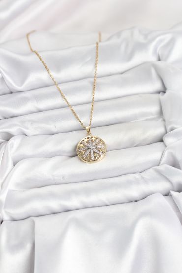 316L Çelik Zincir Gold Renk Zirkon Taşlı Kadın Kolye - TJ-BKO10611