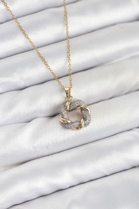 316L Çelik Zincir Gold Renk Zirkon Taşlı Sarmal Model Kadın Kolye - TJ-BKO10612