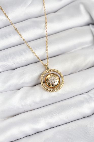 316L Çelik Zincir Gold Renk Kutup Yıldızı Model Kadın Kolye - TJ-BKO10614
