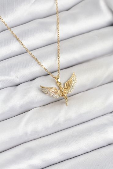 316L Çelik Zincir Gold Renk Melek Model Kadın Kolye - TJ-BKO10621