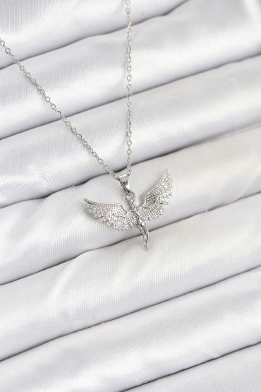 316L Çelik Zincir Gümüş Renk Melek Model Kadın Kolye - TJ-BKO10622