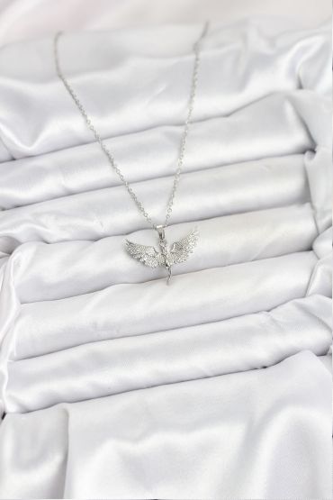 316L Çelik Zincir Gümüş Renk Melek Model Kadın Kolye - TJ-BKO10622