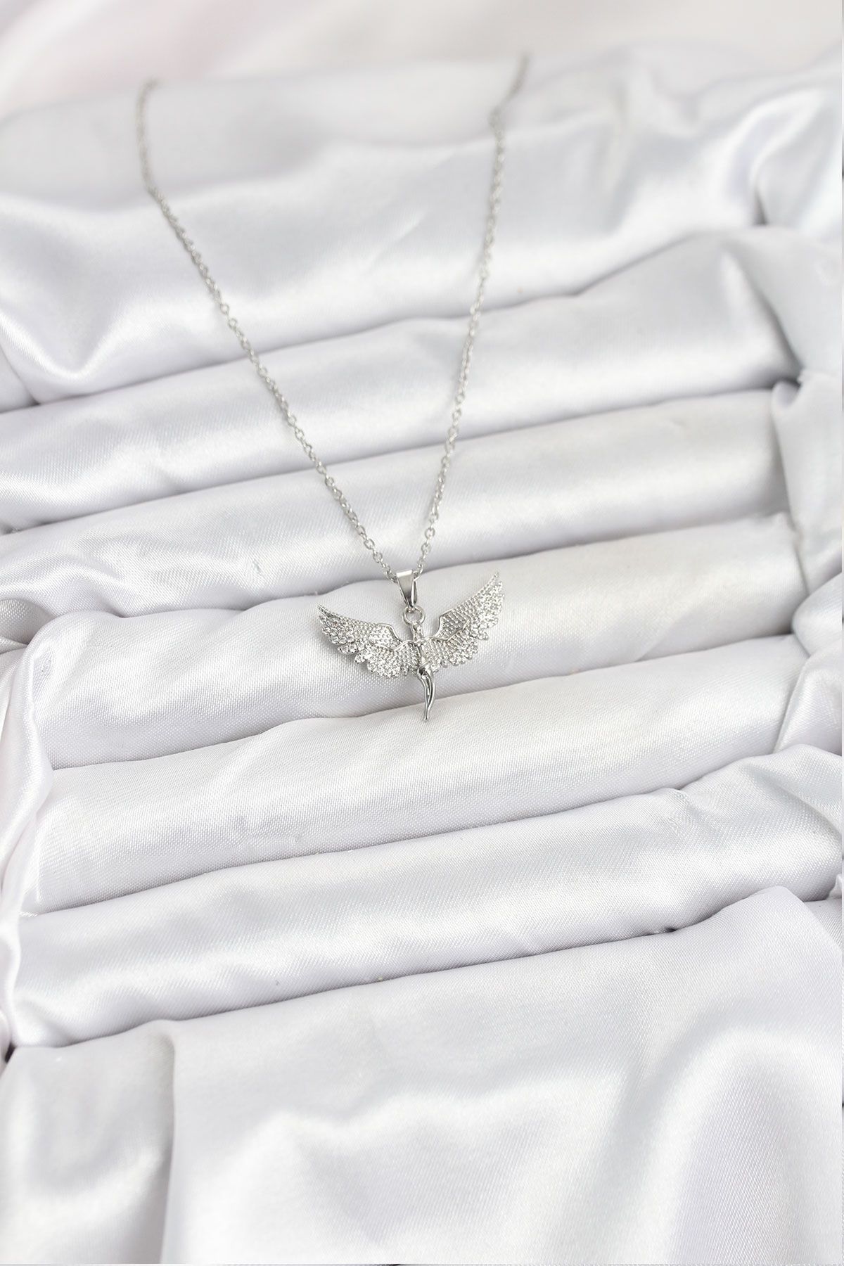 316L Çelik Zincir Gümüş Renk Melek Model Kadın Kolye - TJ-BKO10622