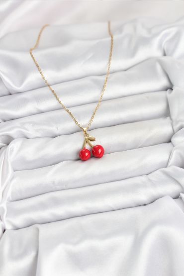 316L Çelik Zincir Gold Renk Kiraz Model Kadın Kolye - TJ-BKO10623