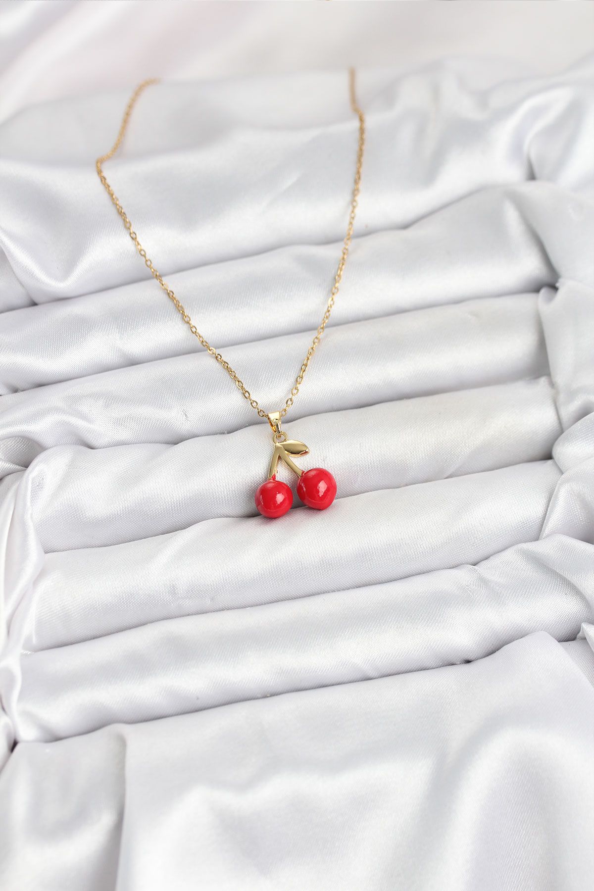 316L Çelik Zincir Gold Renk Kiraz Model Kadın Kolye - TJ-BKO10623