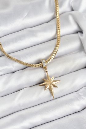316L Çelik Zincir Gold Renk Kutup Yıldızı Model Kadın Kolye - TJ-BKO10627