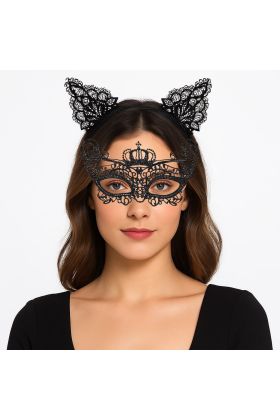 Parti Gecesi Siyah Dantel Maske ve Taç Seti 9 No