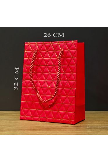 Büyük Boy Kırmızı Gold Desenli Hediye Çantası